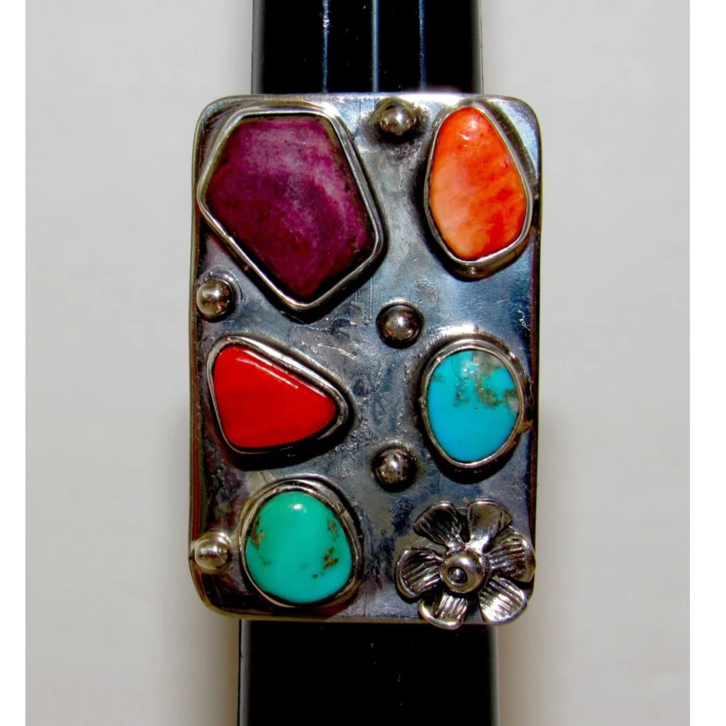 Wonderful Native American Navajo Sterling Silver, Orange, Red, And Purple Spiny